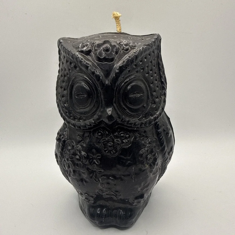 Vintage Black Owl Figural Candle 5.5